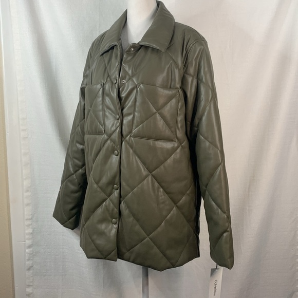 Calvin Klein Green Faux Leather Quilted Coat- NWT - Picture 5 of 17